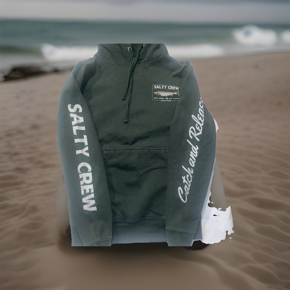 Salty Crew Sweatshirt Hoodie Green Men's Small Catch & Release Thrill Seekers